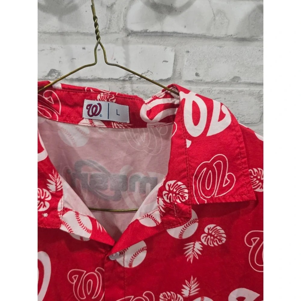 WASHINGTON NATIONALS Button Up Hawaiian Shirt Red White MASN SGA‎ Adult Size L